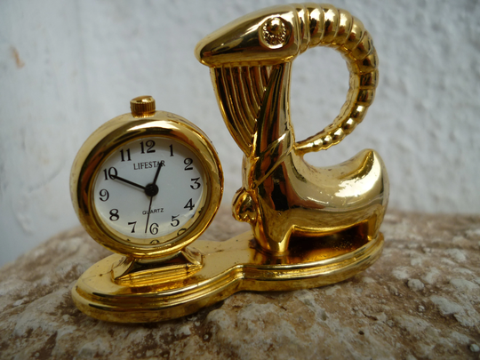 Vintage, Brass, Capricorn, Ram, Brass Miniature Clock, Working, Battery Operated