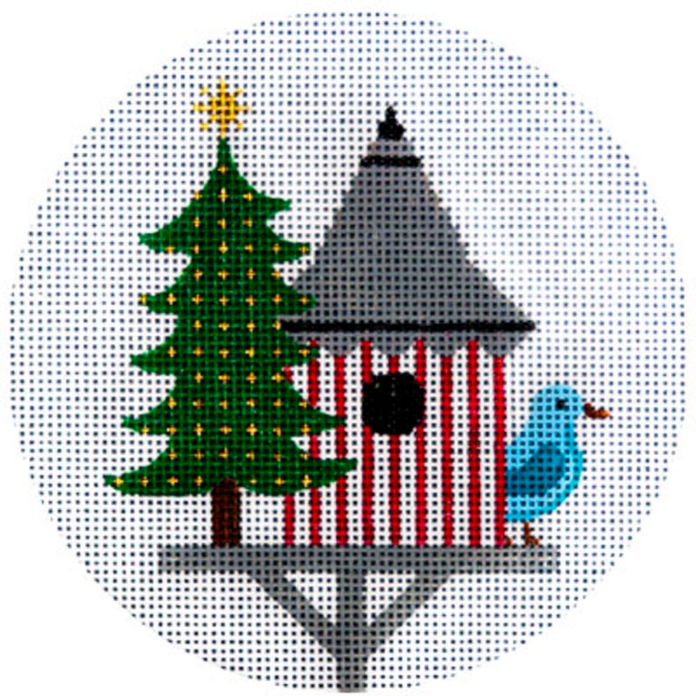 Needlepoint Handpainted Jp Christmas Red Striped Birdhouse 4.5 - Free Us Shipping