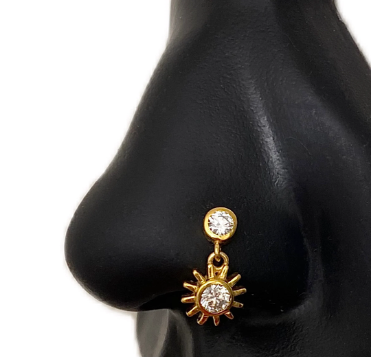 Dangle Sun Nose Stud, Ring, Nose Hoop, 14Kt Gold Jewelry, Pins, Piercings, L Shape Studs, Corkscrew Nosepins