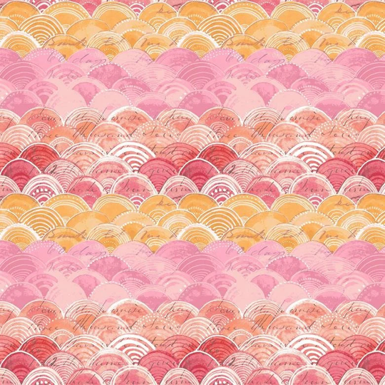 Retired Hello World Itty Bitty Waves Scallops Pink Orange Yellow Blender Cori Dantini Cotton Quilt Fabric Out Of Print Oop