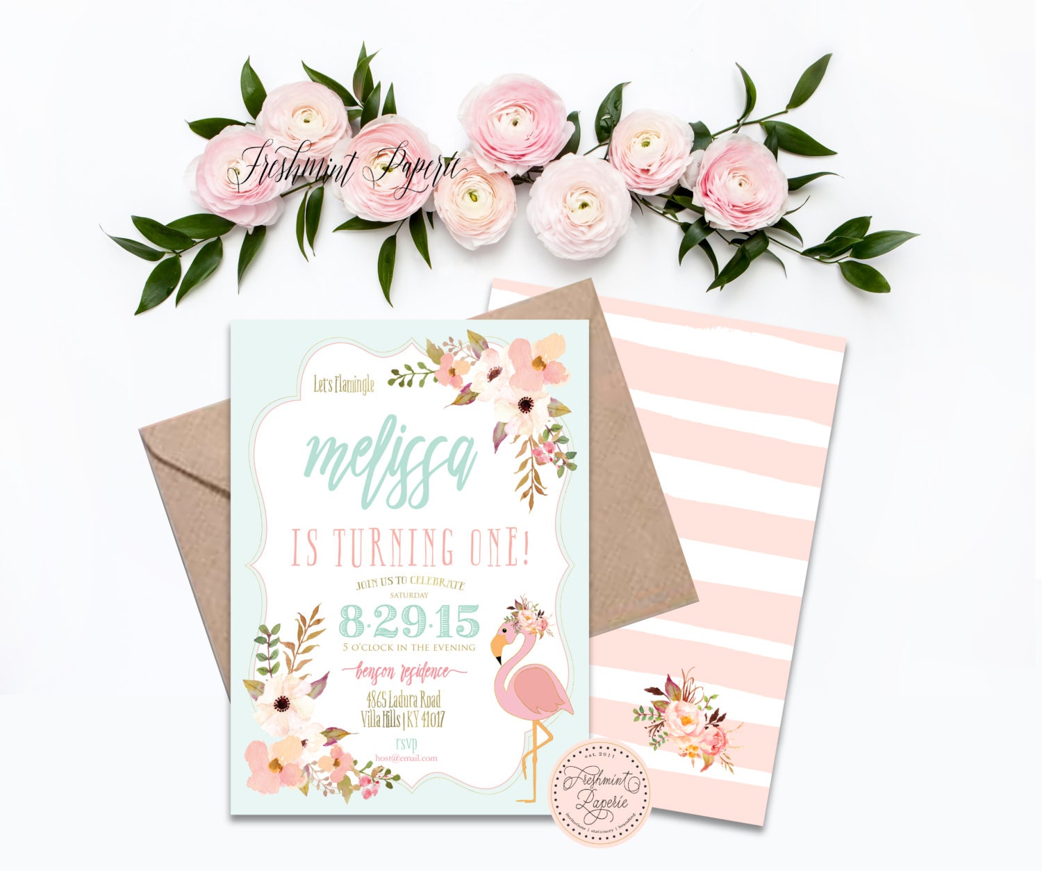 Flamingo Invitation - Flamingo Birthday Pink Invite Mint