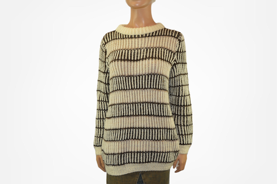 Hand Knitted Pullover For Woman Wool Blend Striped Sweater