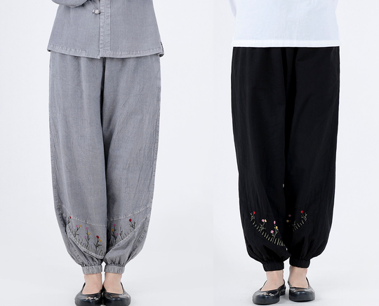Modern Hanbok Pants Woman Daily Comfortable Clothes Korean Traditional Cotton Fall Embroidery Grey Black 7069
