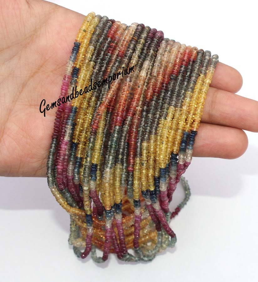 Full 16 3mm Natural Multi Sapphire Smooth Rondelle Briolettes - Precious Gemstone Beads Diy Jewelry Making Wire Wrappig