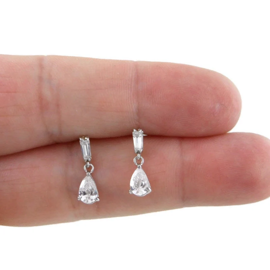 Crystal Sterling Silver Dangle Earrings, Cubic Zirconia Simple Jewelry, Gift For Her