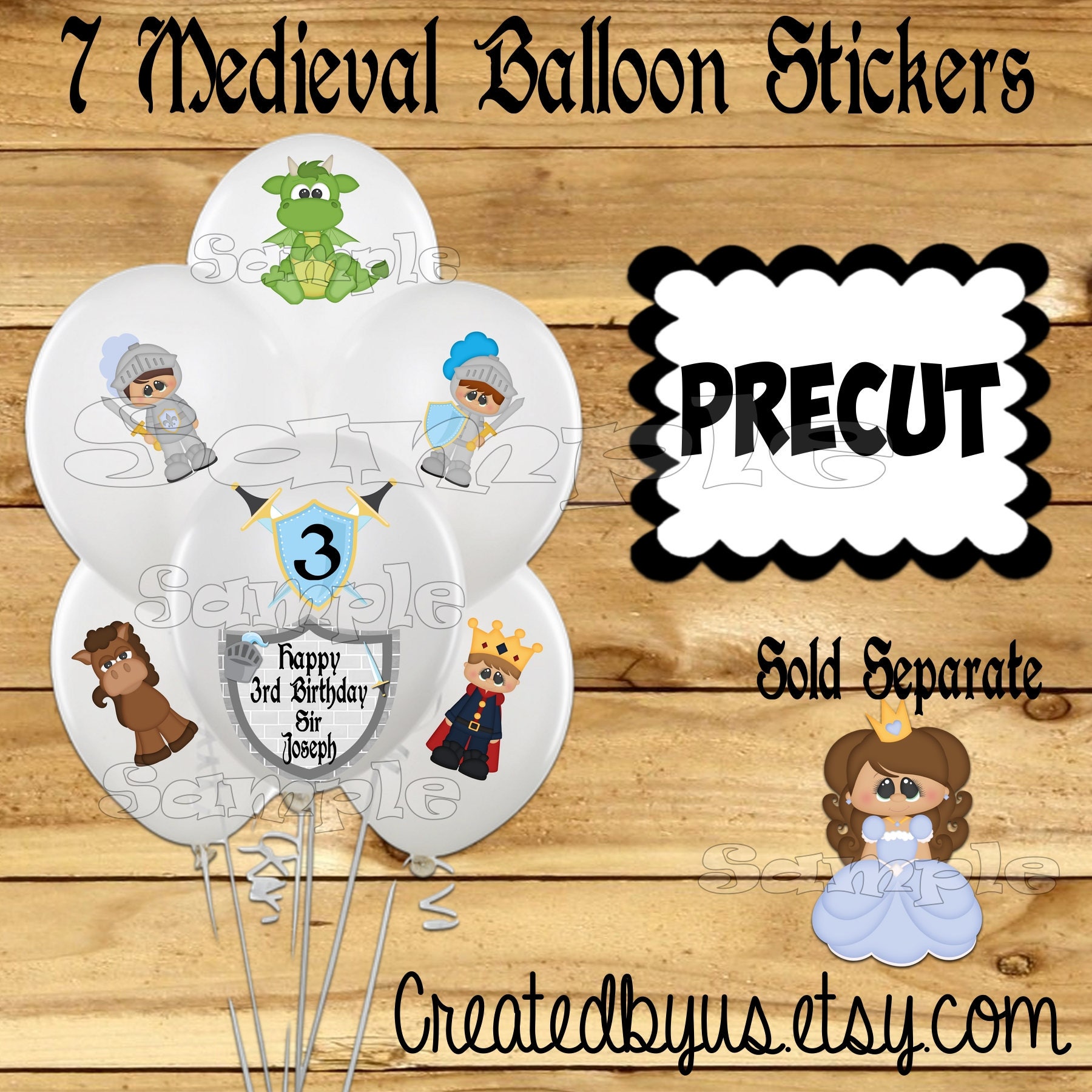 Knights & Dragons Balloon Stickers Medieval Birthday Balloons Birthday Party Dragon Decoration Supplies Precut Personalized