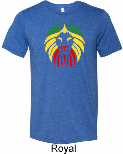 Men's Rasta Lion Head Tri Blend Crewneck Tee T-Shirt Lionhead-C3413