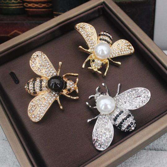 Honey Bee Brooch, Lapel Pins For Women Crystal Insect Themed, Brooches With Faux, Pearl Fashion Gift, Sliver Brooch, Black Brooch