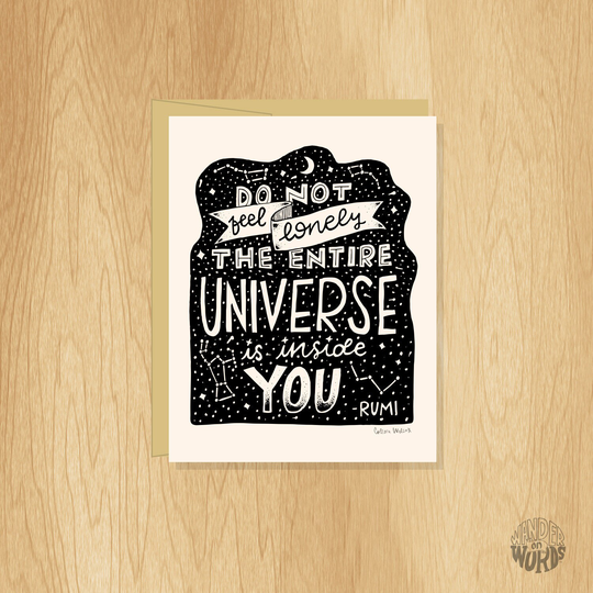 Hand-Lettered Universe Is Inside You Card, Inspirational Lettering Encouragement Rumi Card For Friend
