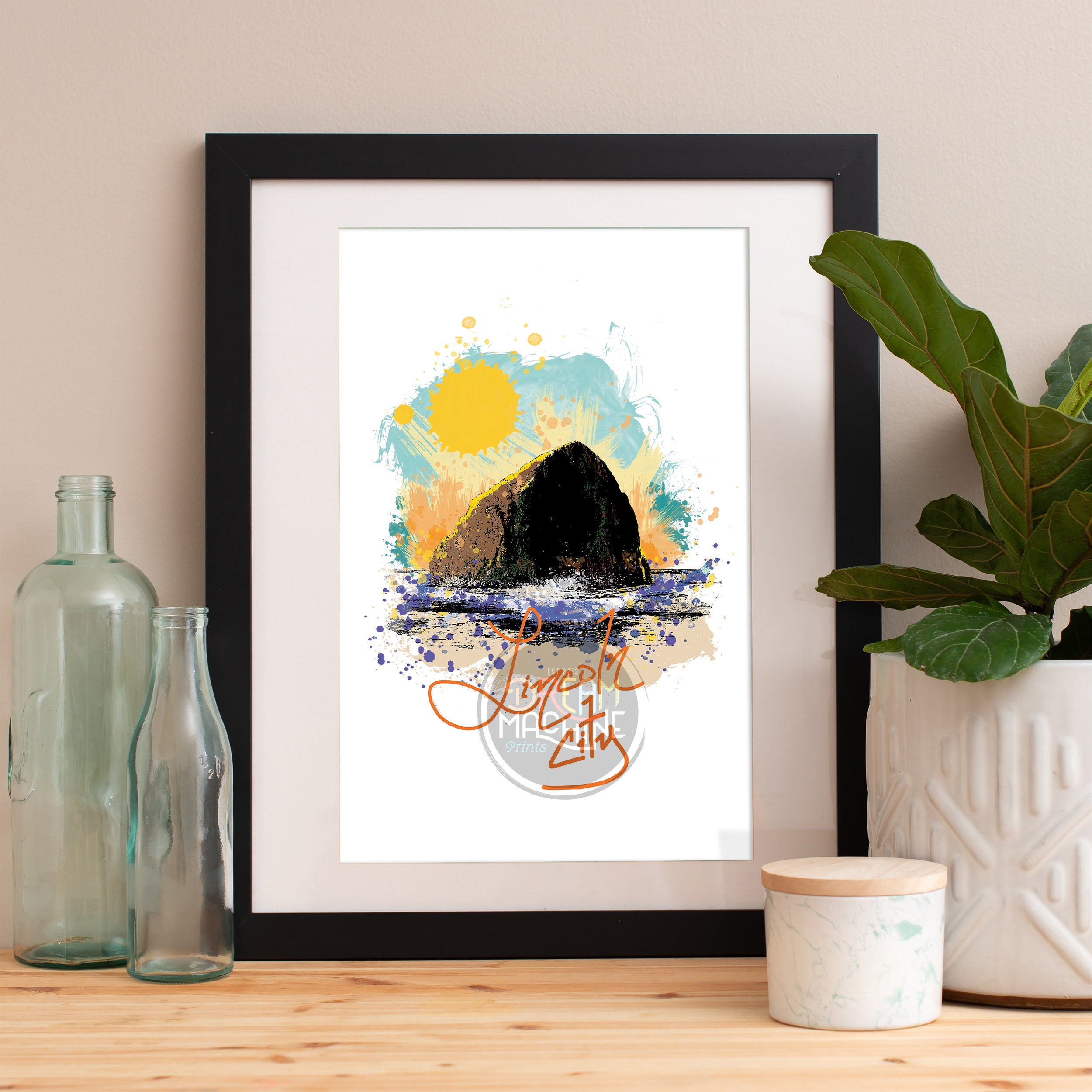 Lincoln City Print, Skyline, Art, Poster, Watercolor, Art