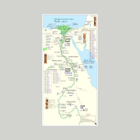 Ancient Egypt Egyptian Nile River Valley Map With Hieroglyphics Cities