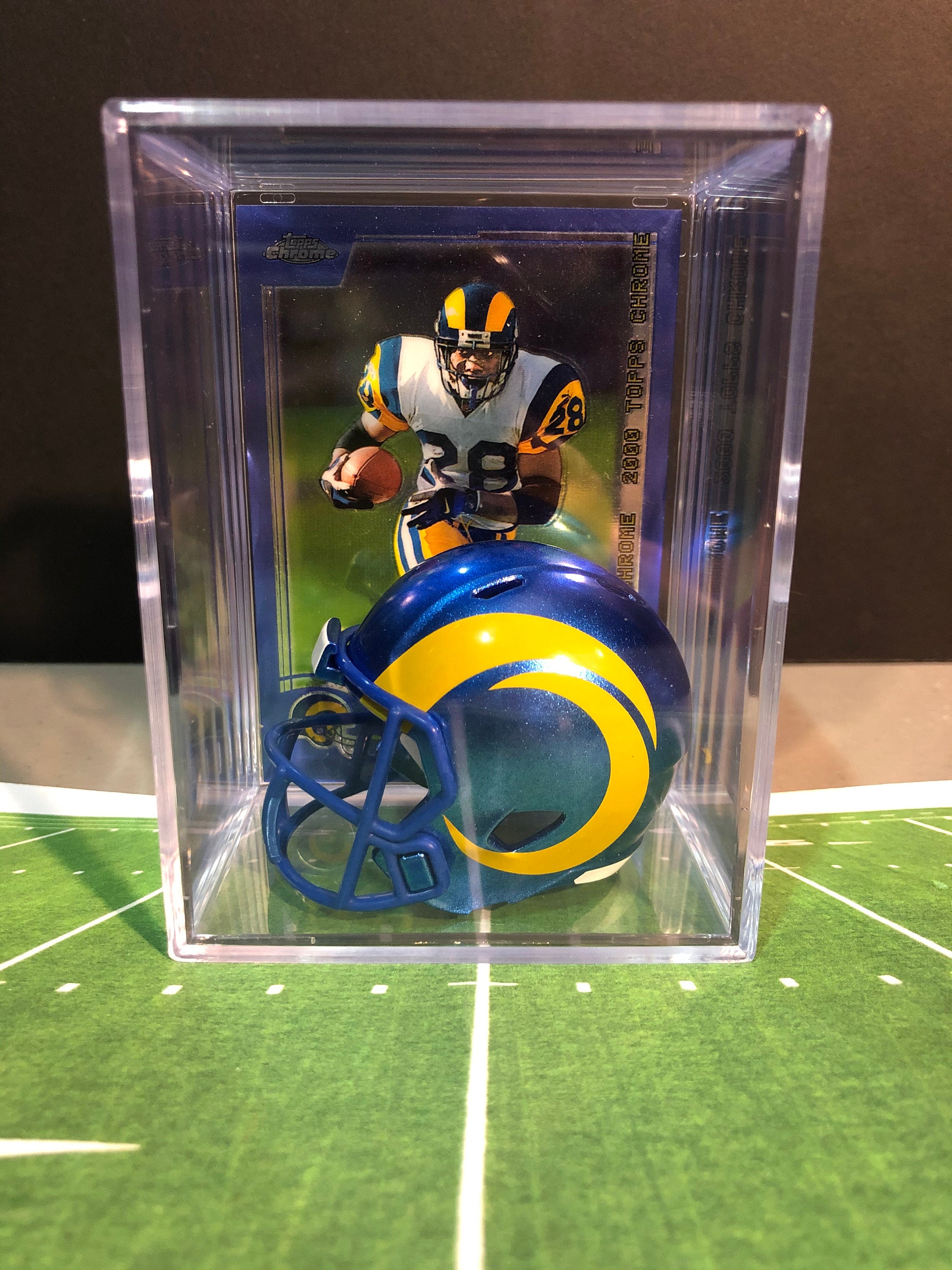 New 2020 Los Angeles Rams Marshall Faulk Mini Helmet Shadowbox with Card