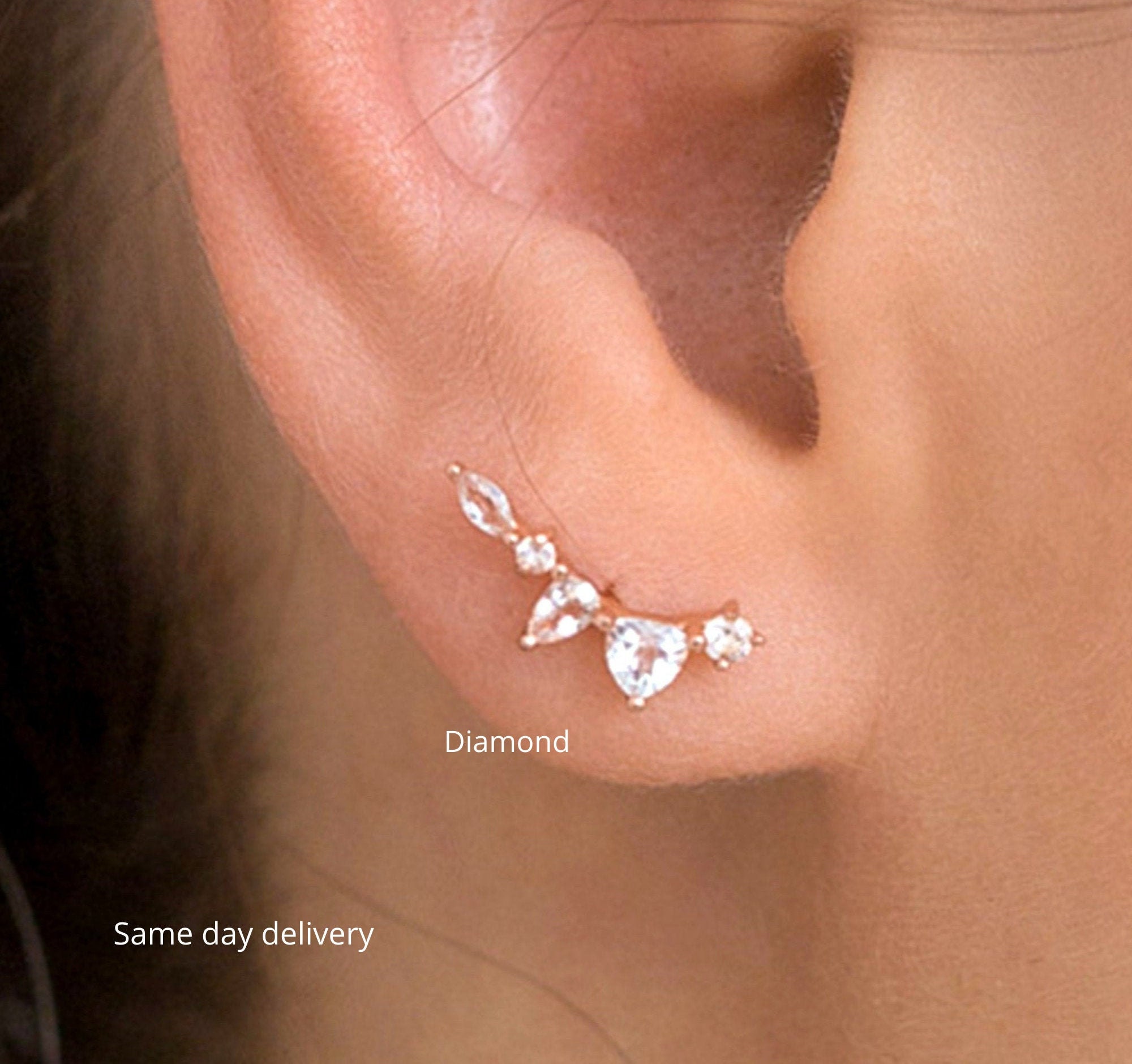 Diamond Stud Earrings10K/14K Solid Gold Earringslab Grown Earringssmall Earringsunique Wing Earringsmoissanite Studs