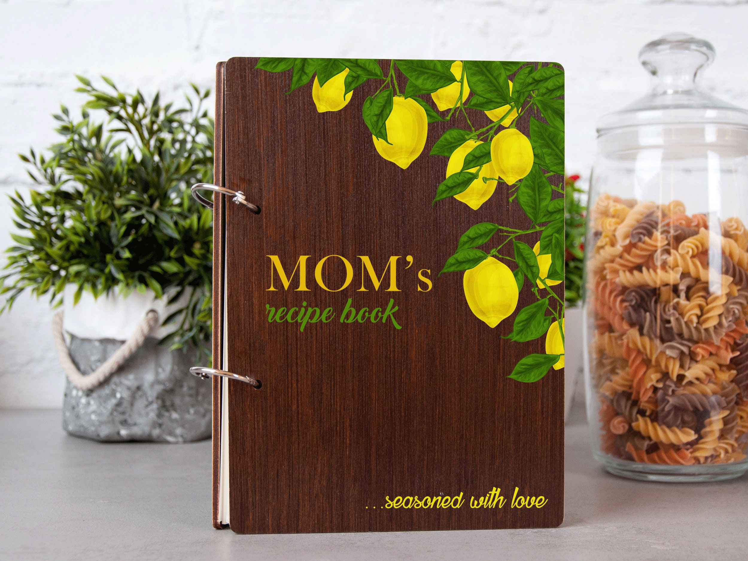Custom Recipe Book With Citrus Design Personalized Binder Gift For Mother Wooden Cook in Law Blank Journal