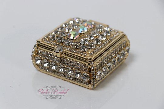 Fast Shipping Beautiful Sparkling Gold Arras Set, Crystal Wedding Box, Sparkle Unity Coins, Treasurer Chest