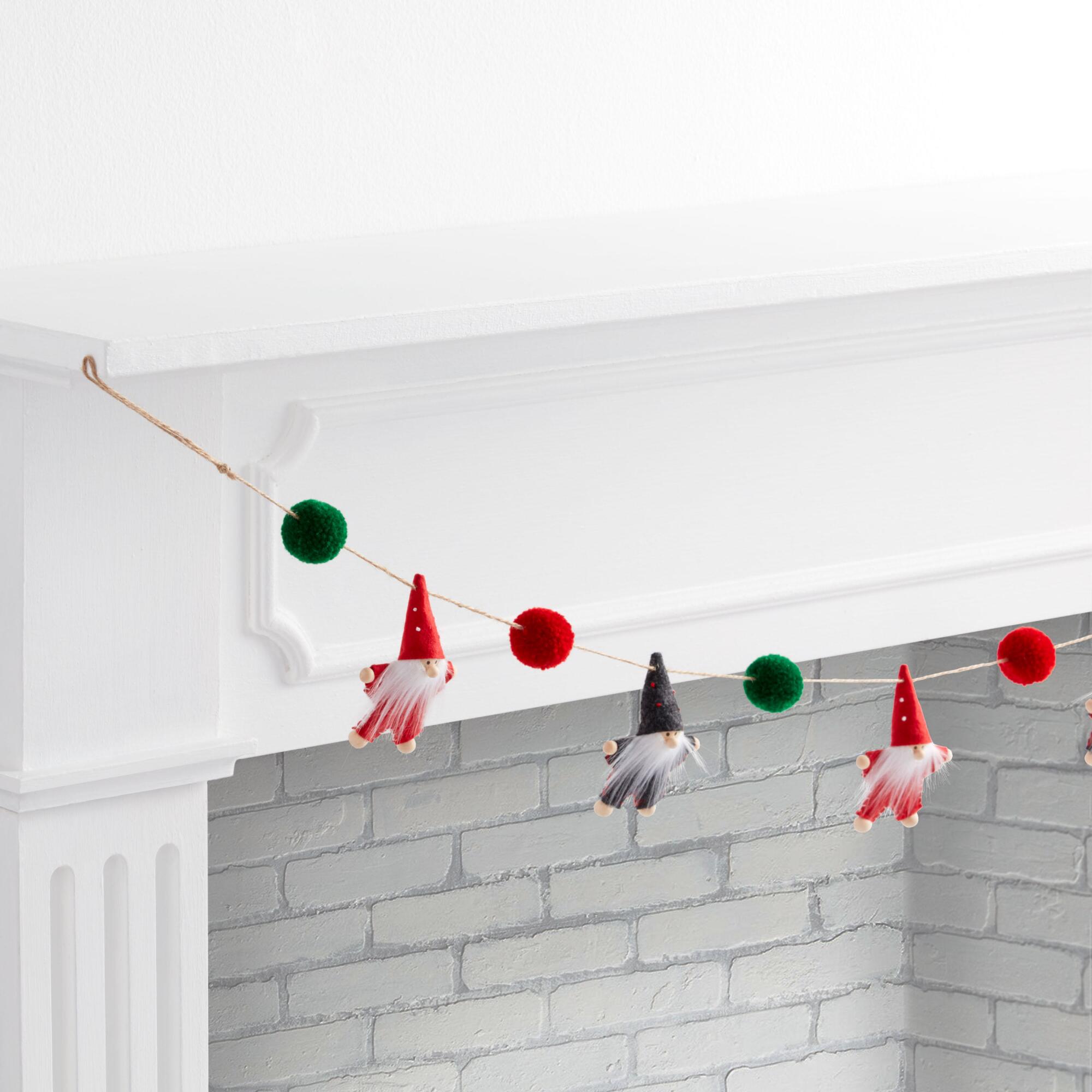 Wood and Felt Gnome and Pom Pom Garland: Multi - Wool by World Market