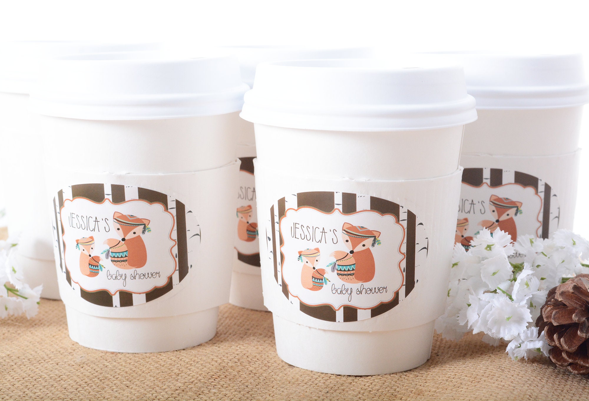 Baby Shower Cups - Woodland Coffee Beverage Hot Cocoa Cup Sets Gender Reveal & Labels #bscf-64