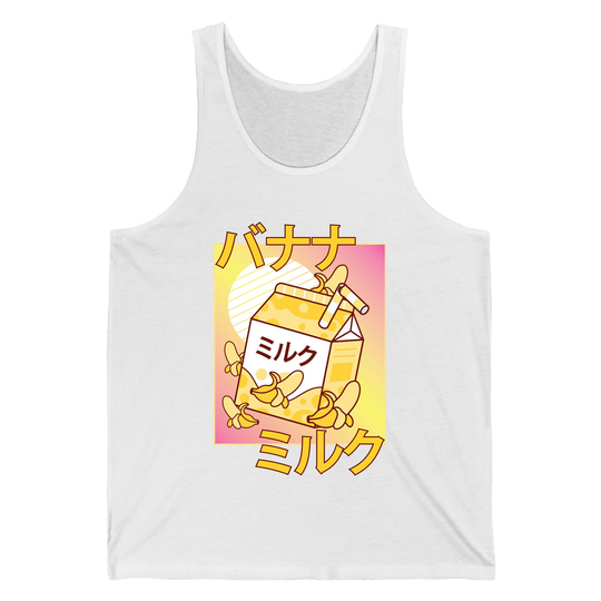 Funny Cute Japanese Kawaii Banana Milk Shake Retro 90S Tank Top