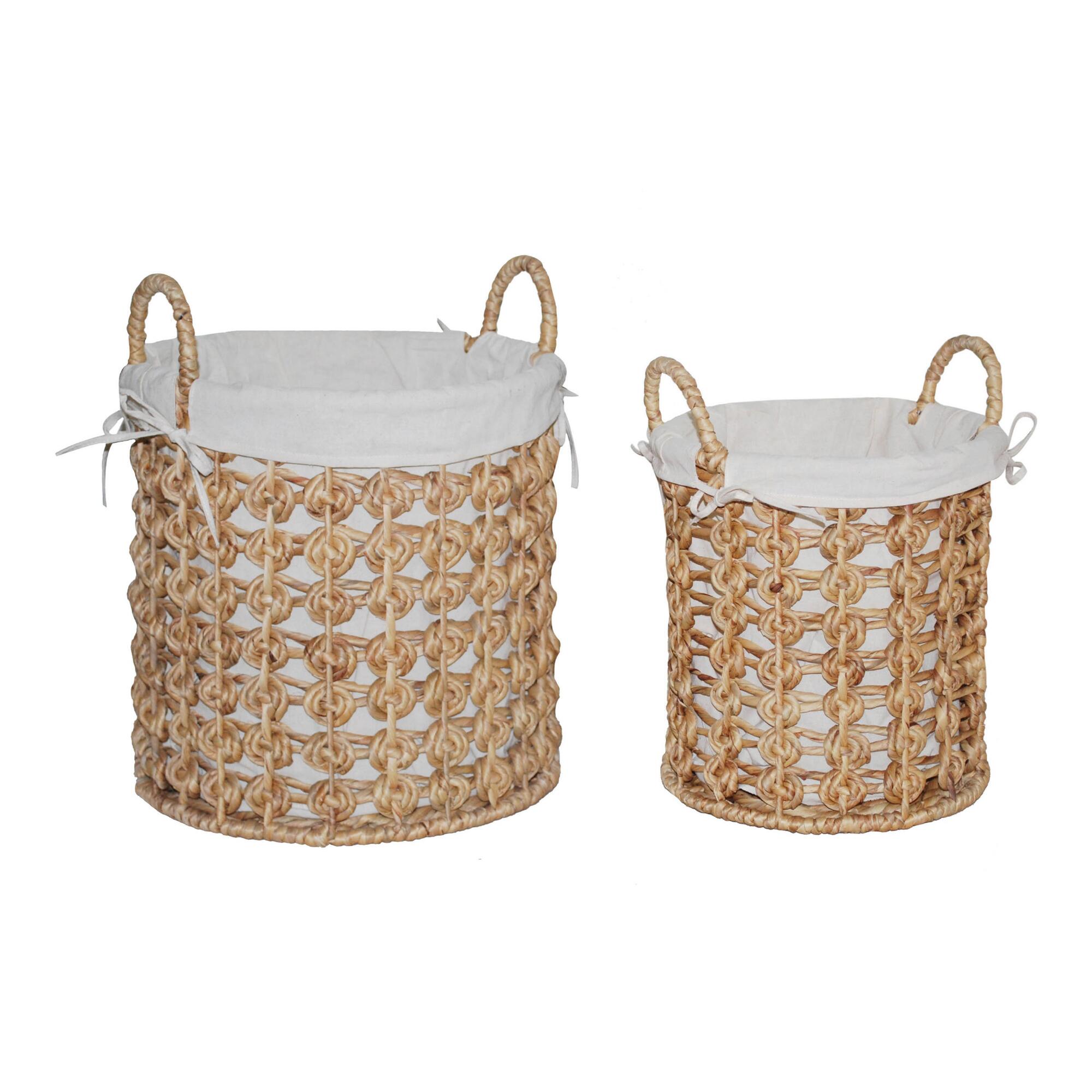 Natural Hyacinth Coiled Cooper Tote Basket with Liner - Water Hyacinth by World Market