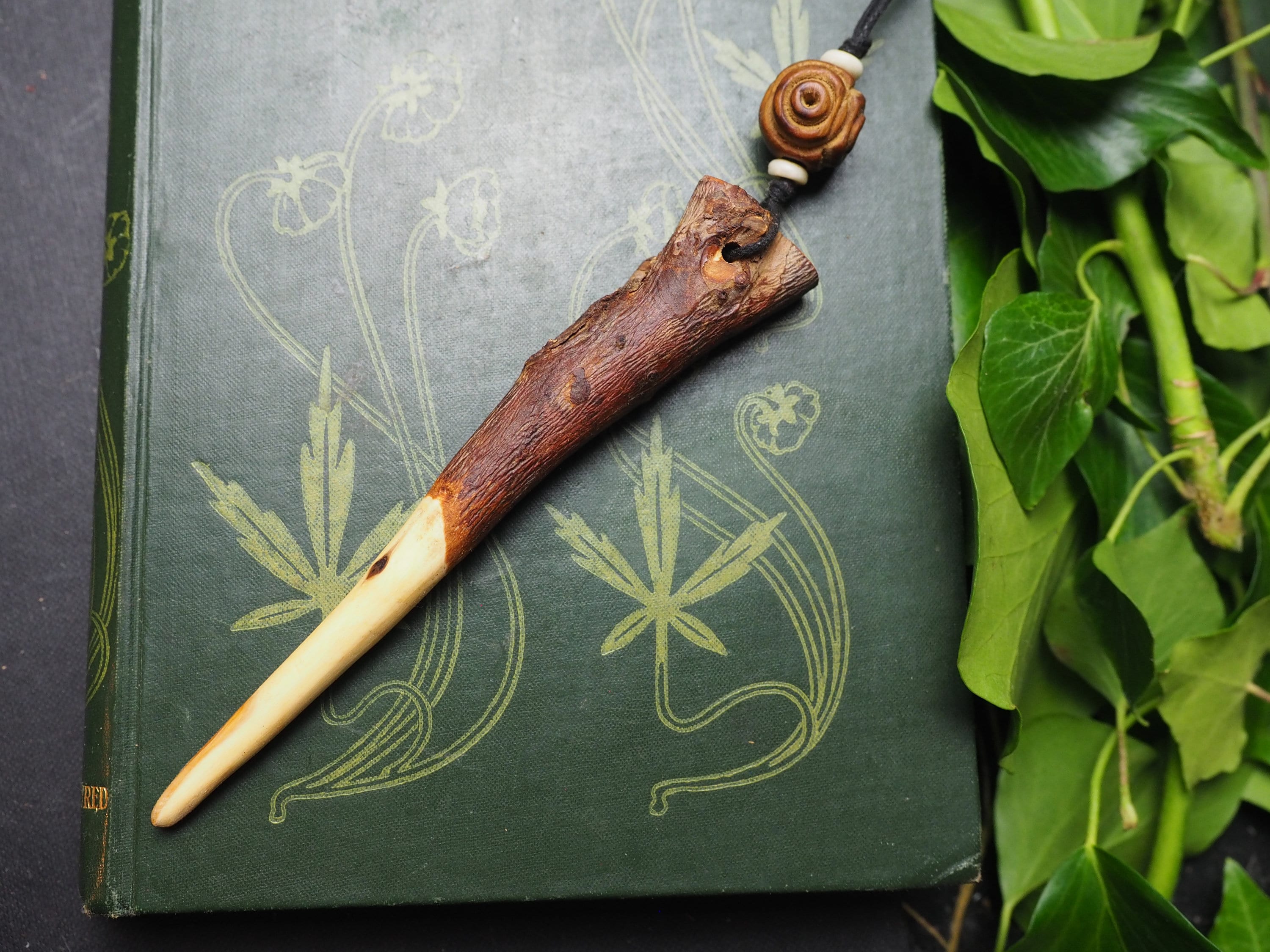 English Yew Wood Wand Pendant - Dark Goddess Wiccan, Witchcraft, Pagan, Avalon Yew, Ogham Tree, Travel Wand
