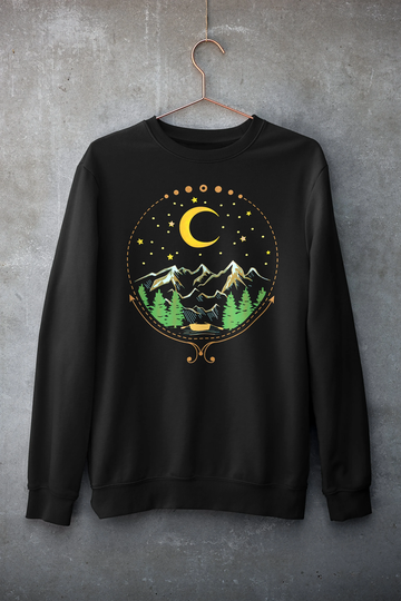 starry Night Sky | Celestial Heavy Blend Crewneck Sweatshirt/Hoodie Adventure Nature Illustration Camping Hiking Forest Moon