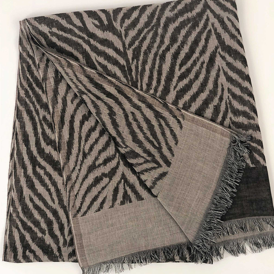 Grey Animal Print Cotton/Wool Blend Scarf