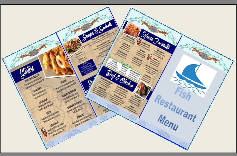 Miniature Vintage Seafood Fish Restaurant Menus - Dollhouse 16 1/12 1/24 1/48Th Scale Miniature