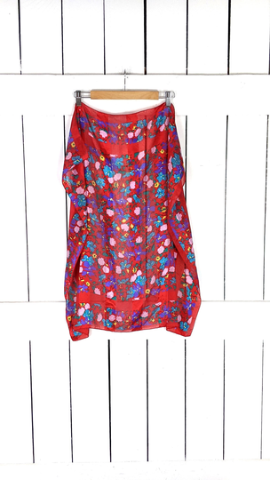 Vintage Red Floral Striped Silk Blend Scarf