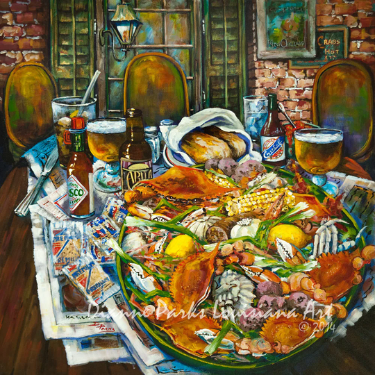 Boiled Crabs Print, New Orleans Seafood, Tabasco, Crystal Hot Sauce, Abita Beer, Louisiana Seafood Restaurant Art - "Hot Crabs'