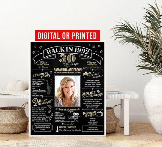 30Th Birthday Personalized Poster, Back in 1993, Gift For Woman Or Men, Decorations, Last Minute Idea