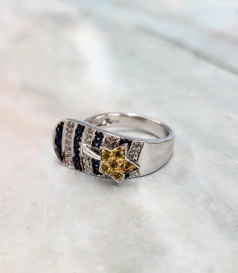 14K Wg Sapphire & Diamond Belt Buckle Cocktail Ring
