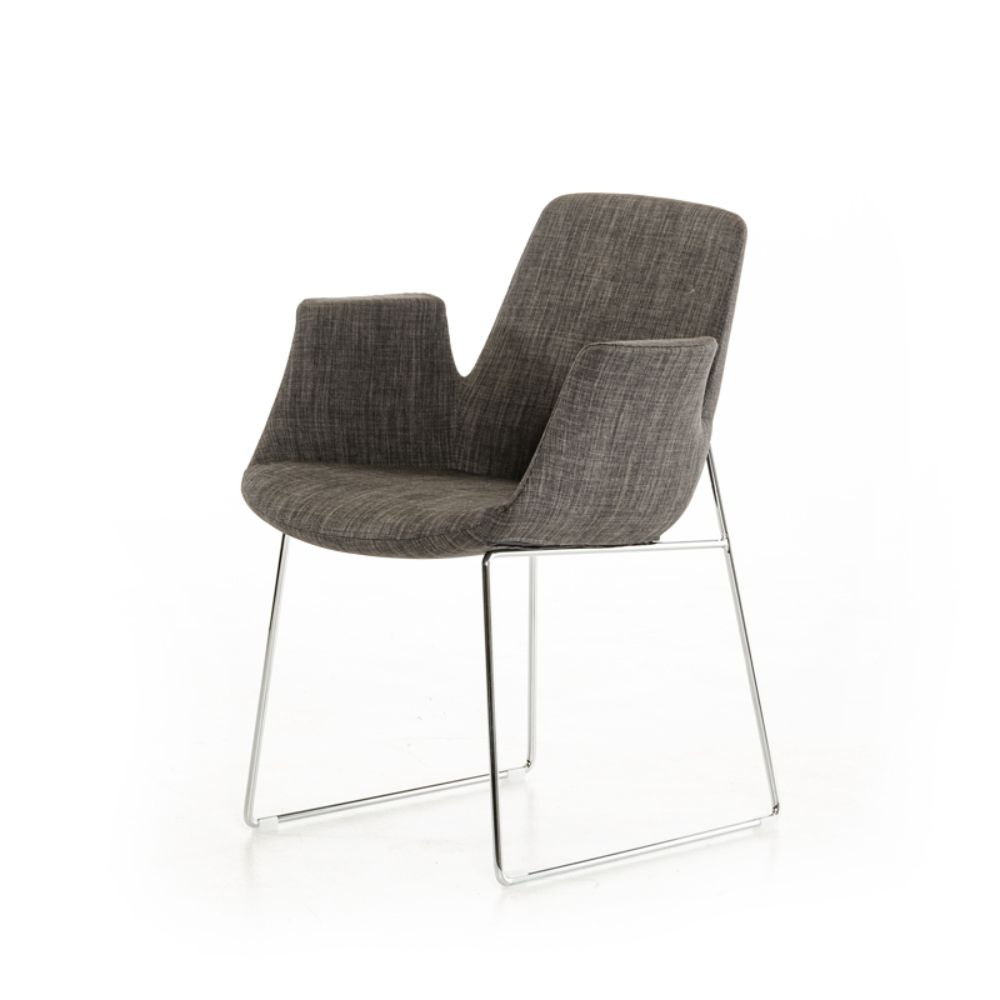 HomeRoots Valerie Contemporary/Modern Polyester/Polyester Blend Dining Arm Chair (Metal Frame) Stainless Steel in Gray | 283963