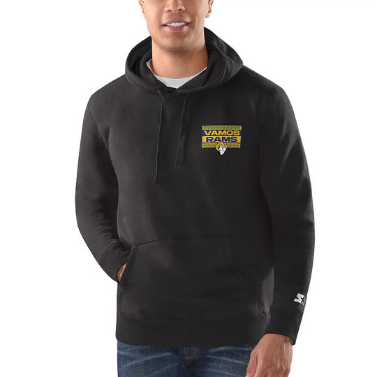 Men's Starter Black Los Angeles Rams Vamos Rams Pullover Hoodie, Size: Large