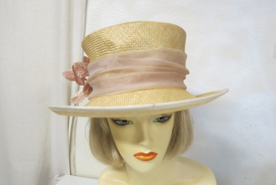 straw Hat Sun Spring Summer Mauve Flowers Dressy