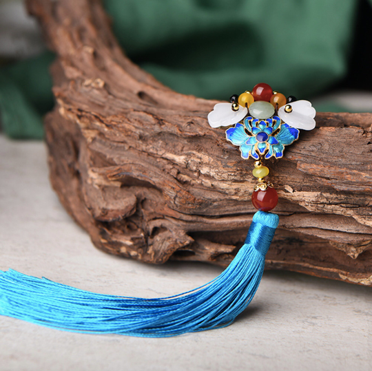 Cloisonne Brooch, Collar Pin, Jewelry, Long Tassel Brooch