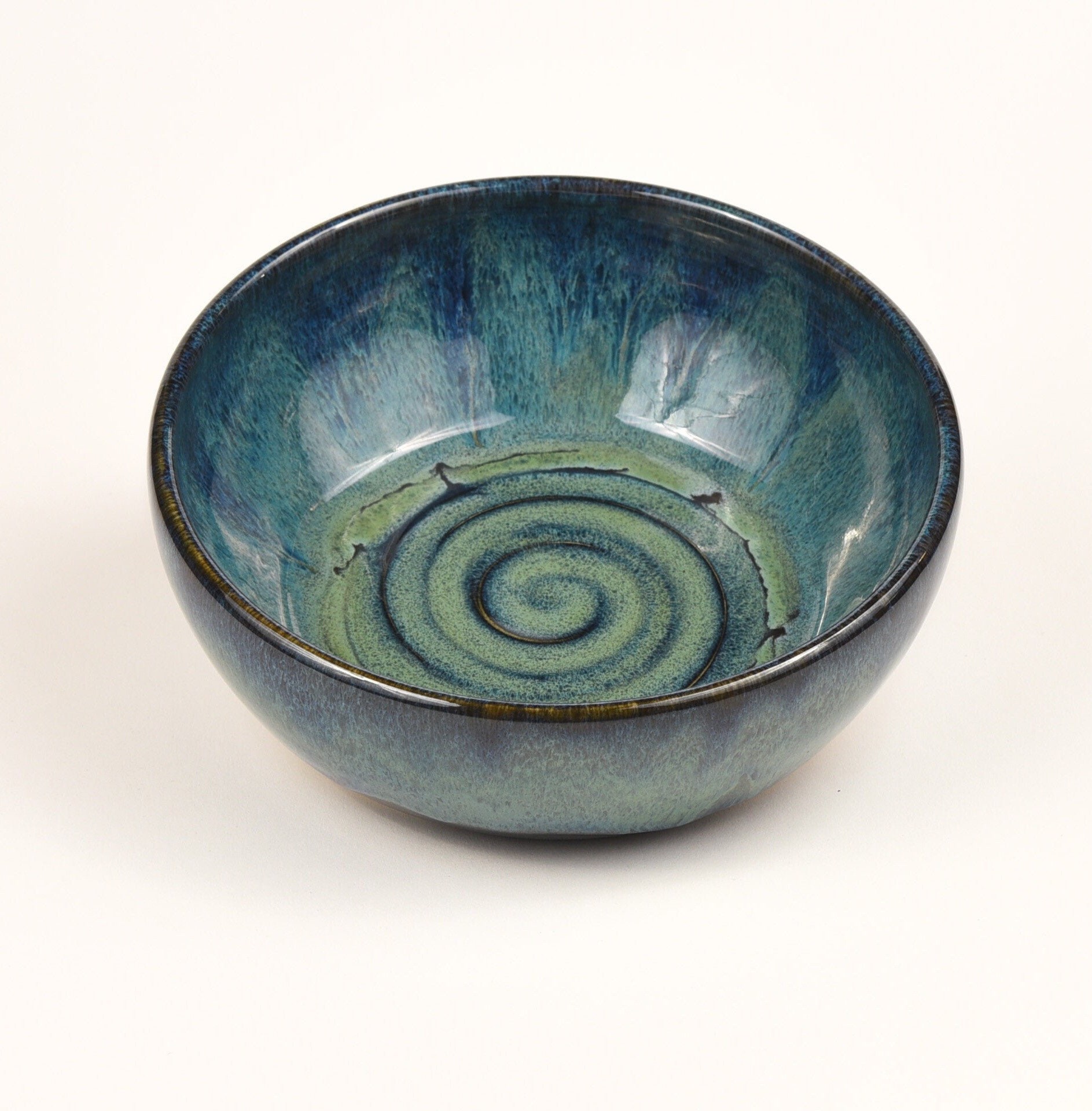 Handmade Pottery Bowl - Wheel Thrown Ceramic Ramen Shades Of Blues & Green Stoneware Klynnsart