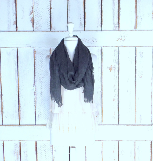 Dark Grey Oversized Gauzy Cotton Blend Wrap Raw Hem Shawl Scarf