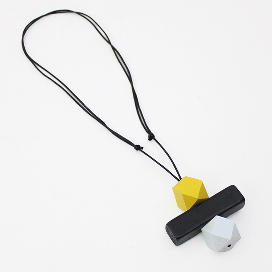 Yellow Wooden Pendant Necklace, Statement Funky Jewelry, Black Pendant, Yellow Bold Modern