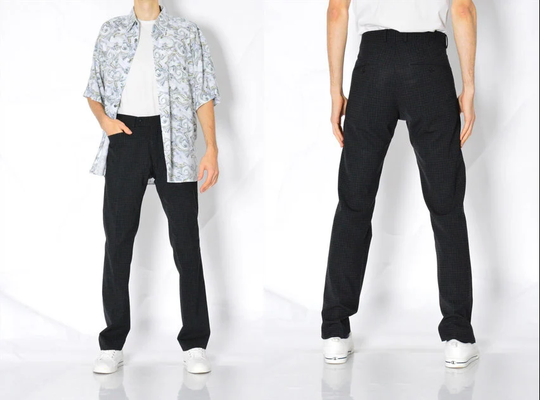 Y2K Black Check Wool Blend Pants Mens Minimalist Slacks Waist Size 32 in 83 cm S