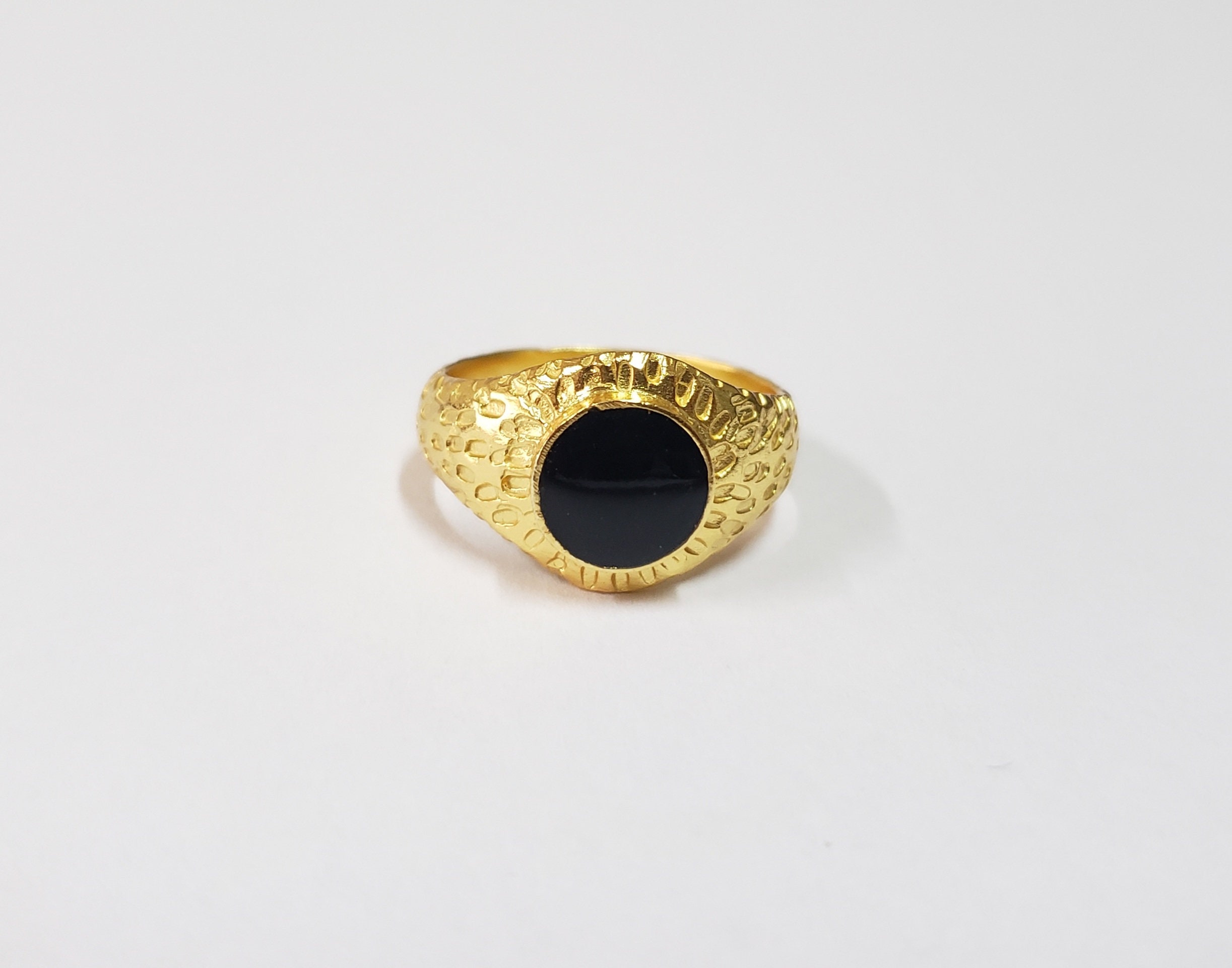 Black & Gold Ring, Evil Eye, Hammered Enamel Art Deco Jewelry, Signet Rings, 18K Gold Vermeil, 925 Statement Rings