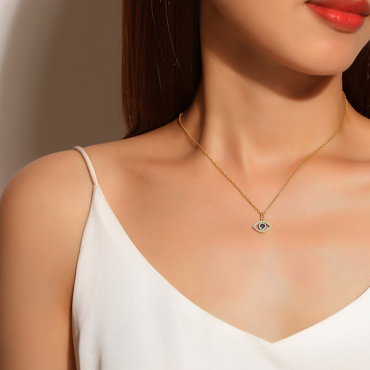 Evil Eye Pendant Necklace, 14K Gold Plated Sterling Silver Hypoallergenic For Sensitive Skin, Protection Jewelry, 17"