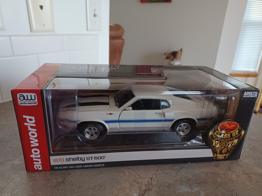 1970 Shelby Gt-500 428 Cobra Jet White Class Of 1/18 Scale Diecast Model Car By Autoworld Amm1229