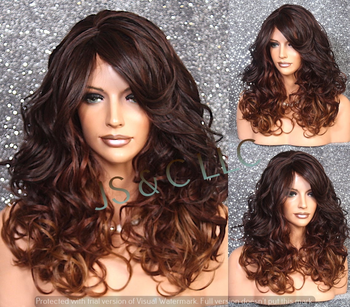 Full & Luscious Human Hair Blend Heat Ok Lace Front Wig Zigzag Skin Top Part Auburn Ombre Mix Cancer Alopecia Theater Cosplay