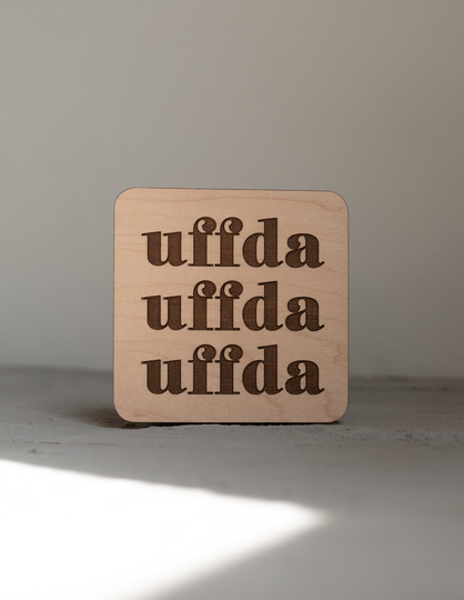 Uffda Coaster Set | Of Wood Coasters, Christmas Gift, Midwest Stocking Stuffer, Scandinavian Gifts For The Home, Home Decor Gift Her