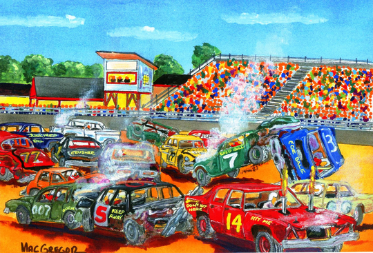 Demolition Derby Smash Em Up Art Print Crashing Wrecking Cars Trucks Auto Repair Garage Tow Truck Racing Fan Gift