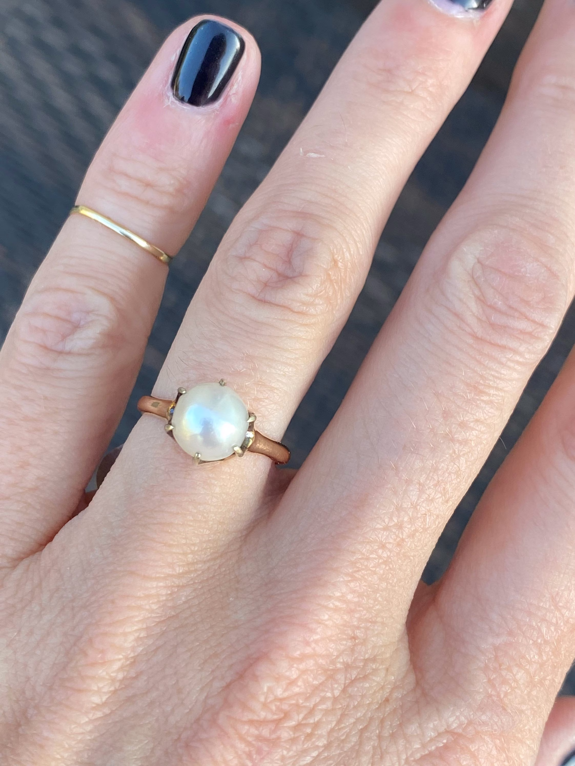 Vintage Estate Pearl Stacking Stackable Solitaire Engagement Ring 14K Yellow Gold