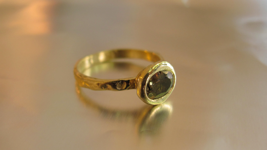Tourmaline Ring. 14K Yellow Gold Unique Design Ring With Brown Tourmaline. Beautiful & Handmade