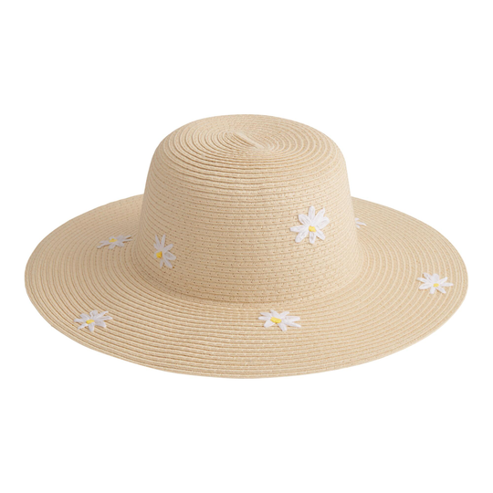 Natural Straw Embroidered Daisy Sun Hat by World Market