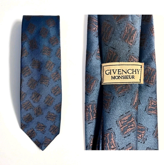 Vintage 90's Givenchy, Blue, Silk Blend, Geometric, Tie