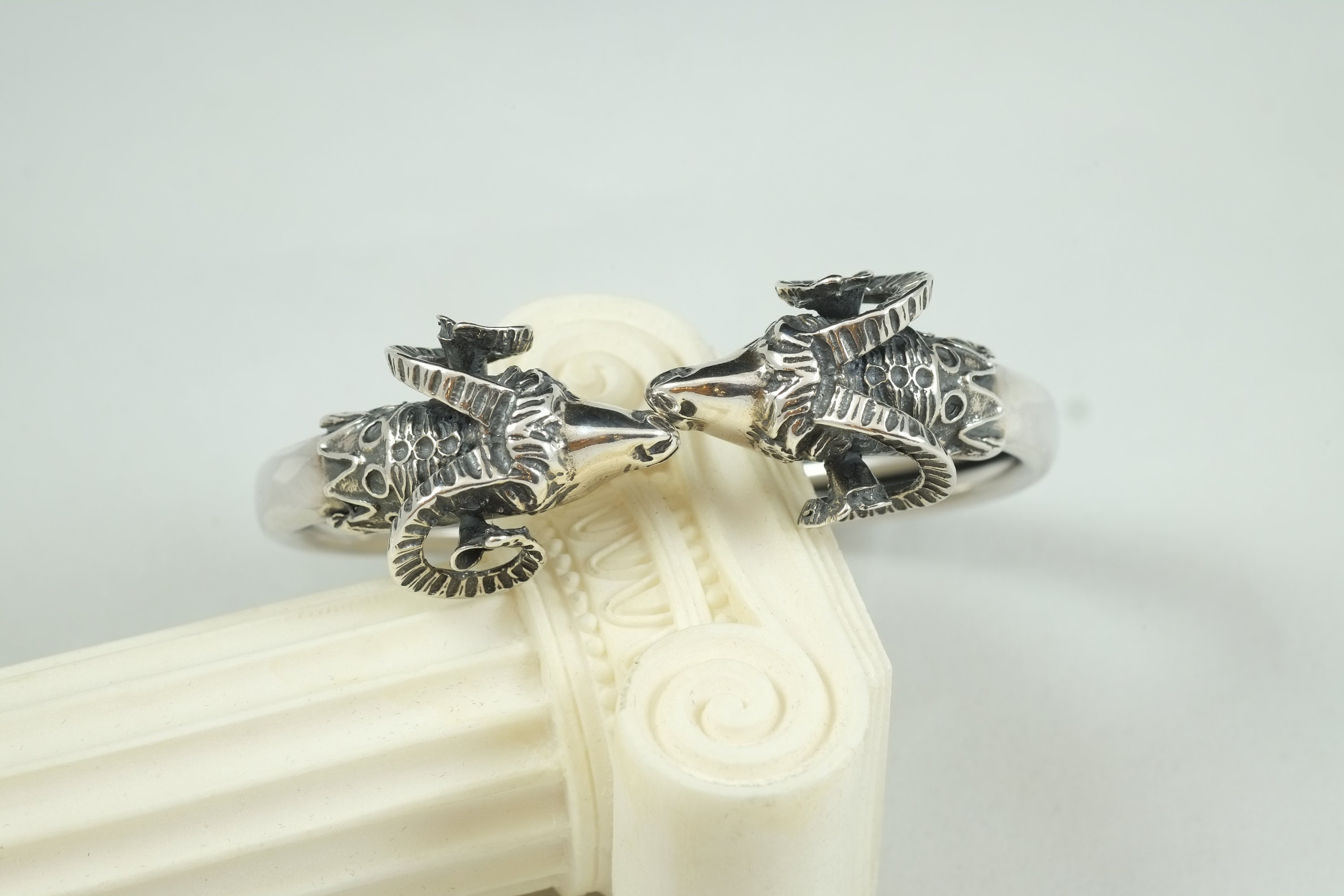 Silver Ram Bracelet, Rams Head Sterling Silver, Greek Jewellery